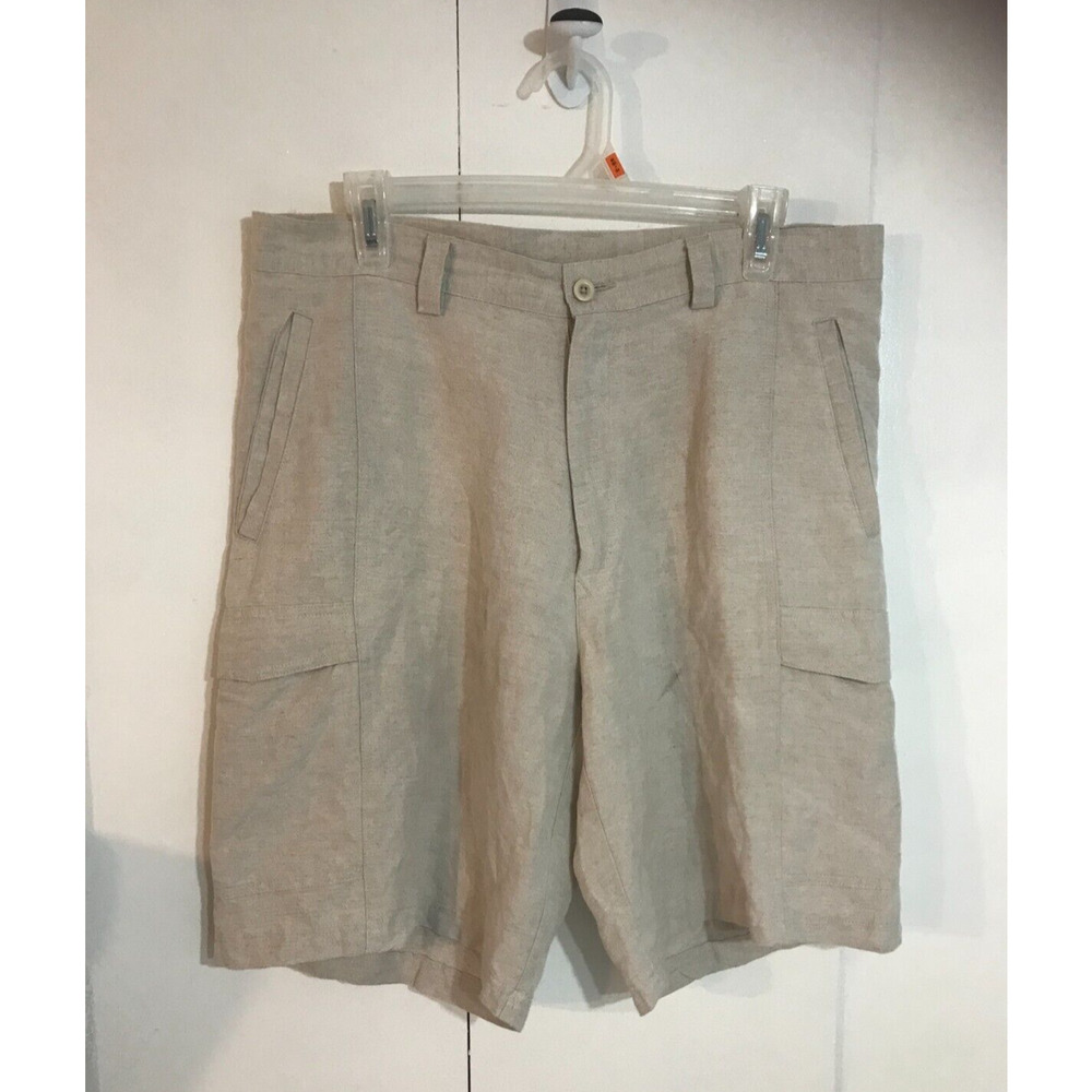 Cubavera Linen Blend Cargo Shorts men's 34x11 Light Beige Tan Beach Summer